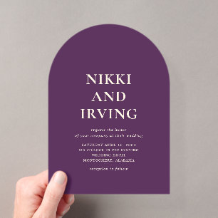 Invitations En Acrylique Simple Mariage Moderne Violet Gras