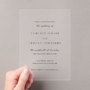Invitations En Acrylique Simple Mariage Noir et Blanc Propre Enregistrer la