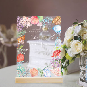 Invitations En Acrylique Simple mariage océan bleu coquillage de mer