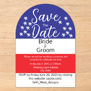 Invitations En Acrylique Simple mariage patriotique de campagne du 4 juille