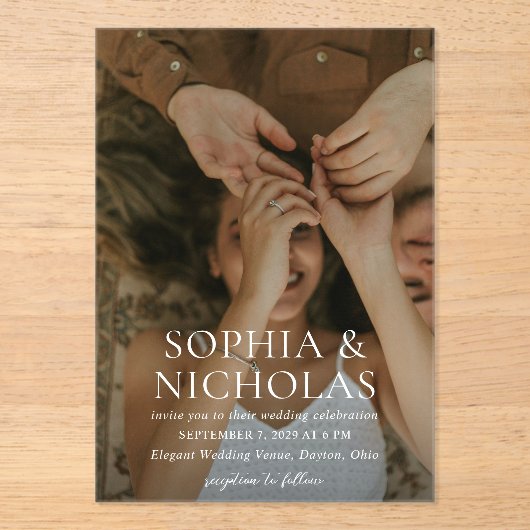 Invitations En Acrylique Simple Mariage photo moderne noir et blanc (Recto)