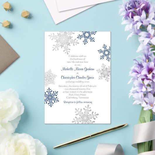 Invitations En Acrylique Simple Marine Blue Silver Snowflake Mariage d'hive (Insitu (Mariage))