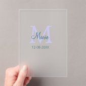 Invitations En Acrylique simple minimum ajouter nom monogramme violet vert  (In situ (ordinateur de poche))