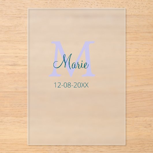 Invitations En Acrylique simple minimum ajouter nom monogramme violet vert  (Recto)