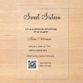 Invitations En Acrylique Simple minimum moderne Sweet sixteen QR anniversai (Recto)