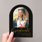 Invitations En Acrylique Simple Modern Arch Photo Gold Script Graduation (In situ (ordinateur de poche))