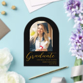 Invitations En Acrylique Simple Modern Arch Photo Gold Script Graduation (Insitu (Mariage))