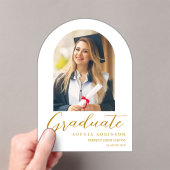 Invitations En Acrylique Simple Modern Arch Photo Graduation Gold (In situ (ordinateur de poche))