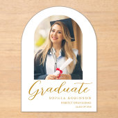 Invitations En Acrylique Simple Modern Arch Photo Graduation Gold (Recto)