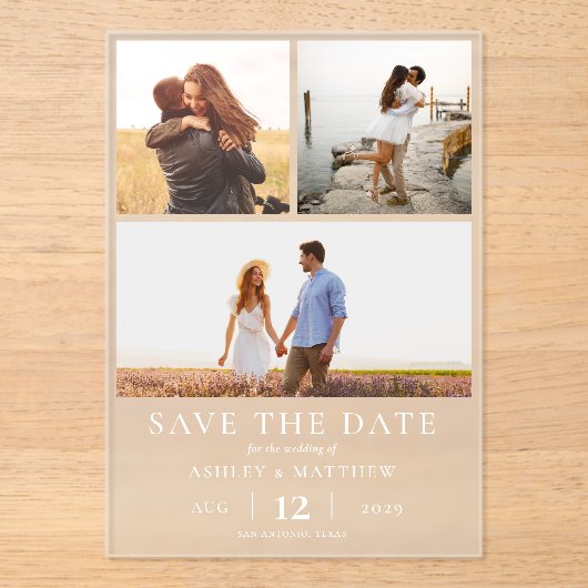Invitations En Acrylique Simple Modern Elegant Photo Enregistrer la date Ma (Recto)