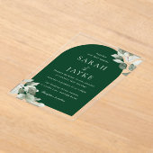 Invitations En Acrylique Simple Modern Leaf Emerald Green Wedding (Poser)