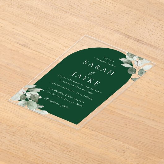 Invitations En Acrylique Simple Modern Leaf Emerald Green Wedding (Poser)