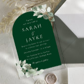 Invitations En Acrylique Simple Modern Leaf Emerald Green Wedding