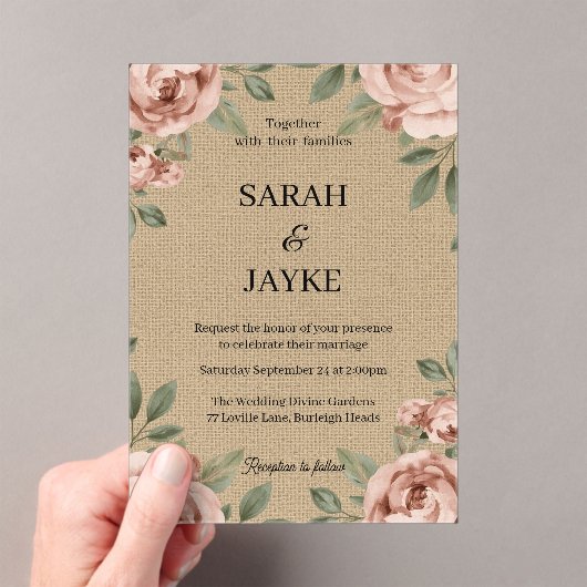 Invitations En Acrylique Simple Modern Minimal Green Leaf Wedding Acrylic  (In situ (ordinateur de poche))