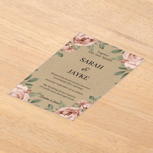 Invitations En Acrylique Simple Modern Minimal Green Leaf Wedding Acrylic (Poser)