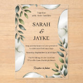 Invitations En Acrylique Simple Modern Minimal Green Leaf Wedding Acrylic  (Recto)