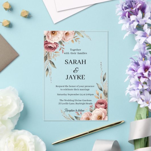 Invitations En Acrylique Simple Modern Minimal Green Leaf Wedding Acrylic (Insitu (Mariage))