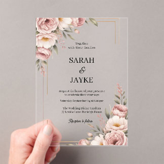Invitations En Acrylique Simple Modern Minimal Green Leaf Wedding Acrylic