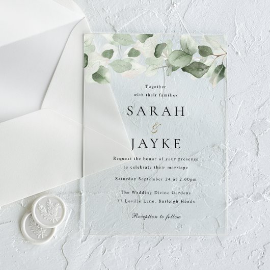 Invitations En Acrylique Simple Modern Watercolor Green Leaf Wedding