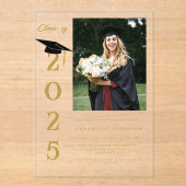 Invitations En Acrylique Simple Moderne Calligraphie Photo Graduation (Recto)