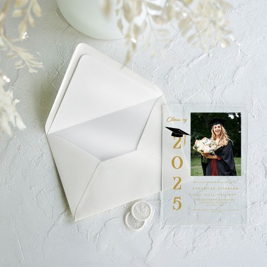 Invitations En Acrylique Simple Moderne Calligraphie Photo Graduation