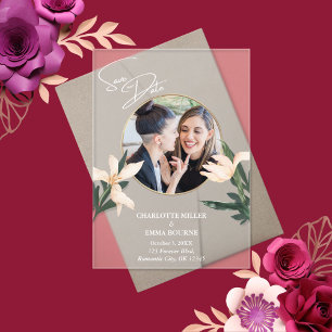Invitations En Acrylique Simple Moderne Fleur Photo Mariage Économisez La D