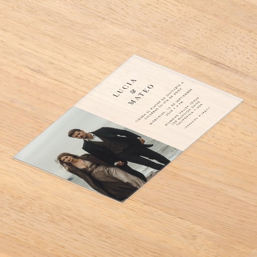 Invitations En Acrylique Simple moderne Frosted Espagnol Mariage photo (Poser)