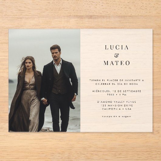 Invitations En Acrylique Simple moderne Frosted Espagnol Mariage photo (Recto)