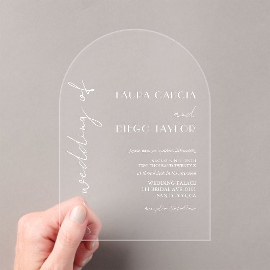 Invitations En Acrylique Simple Moderne Mariage Blanc (In situ (ordinateur de poche))