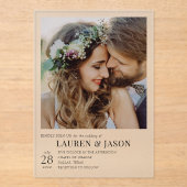 Invitations En Acrylique Simple moderne Mariage photo noir et blanc (Recto)