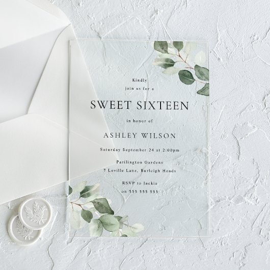 Invitations En Acrylique Simple moderne minimal Feuille verte douce 16 Part