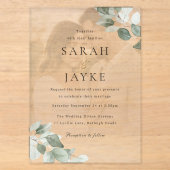 Invitations En Acrylique Simple Moderne Portrait de Mariage à Feuille Verte (Recto)