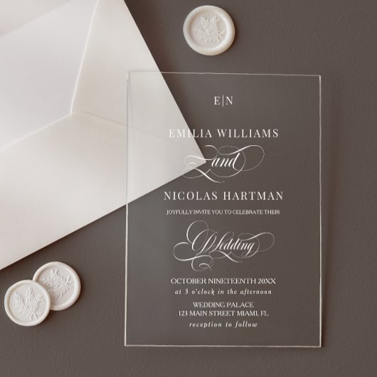 Invitations En Acrylique Simple Monogramme Mariage Classique 