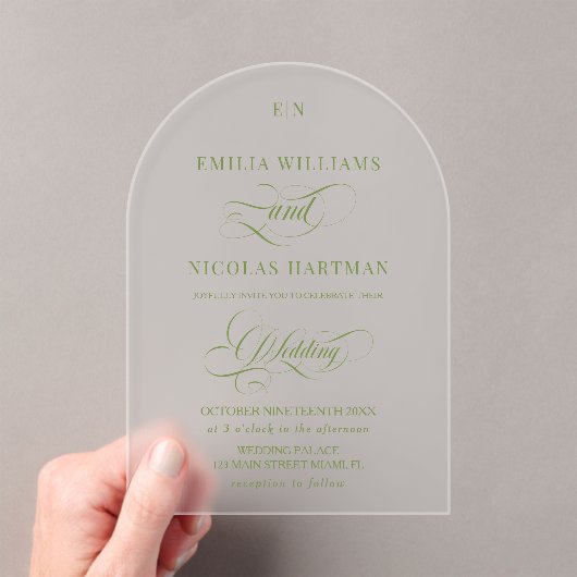Invitations En Acrylique Simple Monogramme Vert Mariage (In situ (ordinateur de poche))