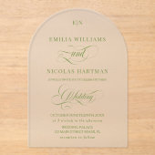 Invitations En Acrylique Simple Monogramme Vert Mariage (Recto)