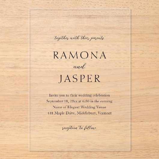 Invitations En Acrylique Simple noir et blanc Gras Mariage moderne (Recto)