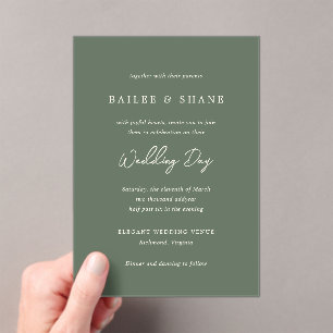 Invitations En Acrylique Simple Olive Green Mariage moderne