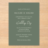 Invitations En Acrylique Simple Olive Green Mariage moderne (Recto)