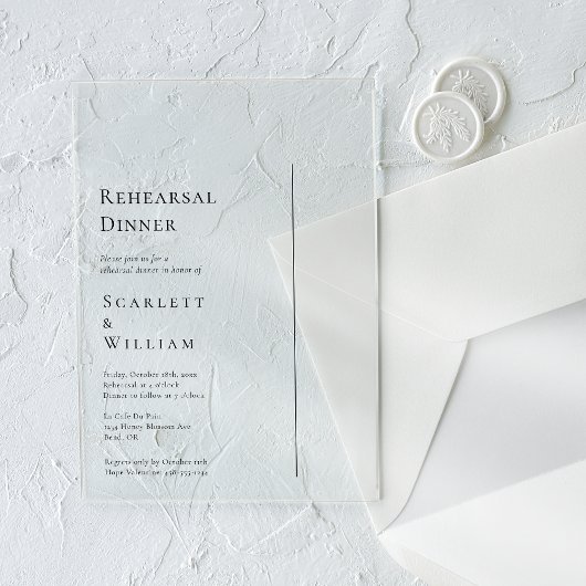 Invitations En Acrylique Simple Réception de Répétition de Mariage Moderne
