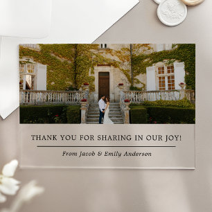 Invitations En Acrylique Simple Remerciement de Photo de Mariage