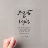 Invitations En Acrylique Simple Romantique Joli Coeur Script Mariage (In situ (ordinateur de poche))