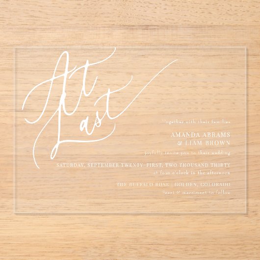 Invitations En Acrylique Simple Script Minimal Classique À Dernier Mariage (Recto)