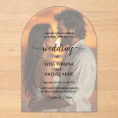 Invitations En Acrylique Simple Text Overlay Photo Wedding (Recto)