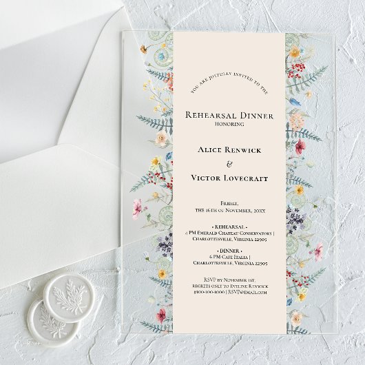 Invitations En Acrylique Simple Wildflower Fern Beige Rehearsal Dinner