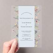 Invitations En Acrylique Simple Wildflower Fern Dusty Blue Engagement Party (In situ (ordinateur de poche))