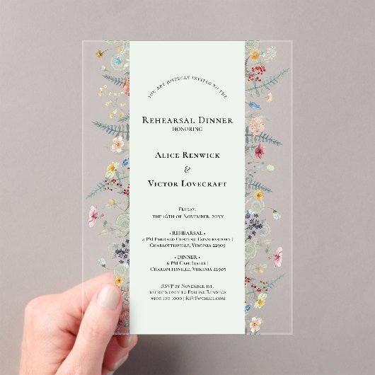 Invitations En Acrylique Simple Wildflower Fern Mint Green Rehearsal Dinner (In situ (ordinateur de poche))