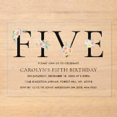 Invitations En Acrylique Simplement élégant Floral CINQ 5e anniversaire (Recto)