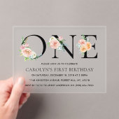 Invitations En Acrylique Simplement élégant Floral ONE 1er anniversaire fêt (In situ (ordinateur de poche))