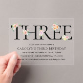 Invitations En Acrylique Simplement élégant Floral TROIS 3e anniversaire (In situ (ordinateur de poche))
