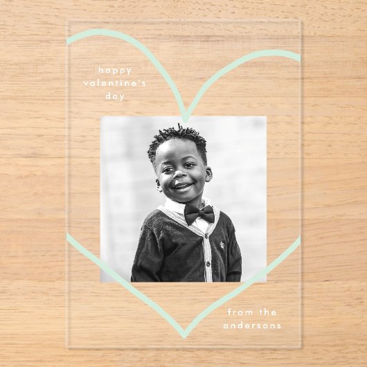 Invitations En Acrylique Simply Love Mint Green Heart Photo Saint-Valentin (Recto)